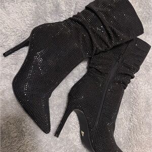 Thalia Sodi Black Glitter Heeled Boots NEW